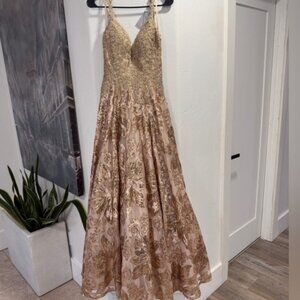 Elegant Gold Floral Evening Gown